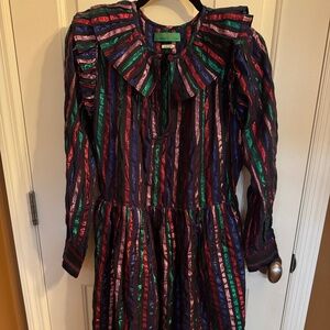 Clare V | Léonie Dress Midi Multicolor Metallic Ribbon Stripe | S